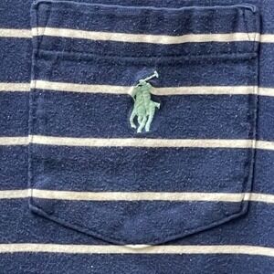 Polo Ralph Lauren Men's LG Navy/ White Striped White Pocket‎ T-Shirt Pony Preppy